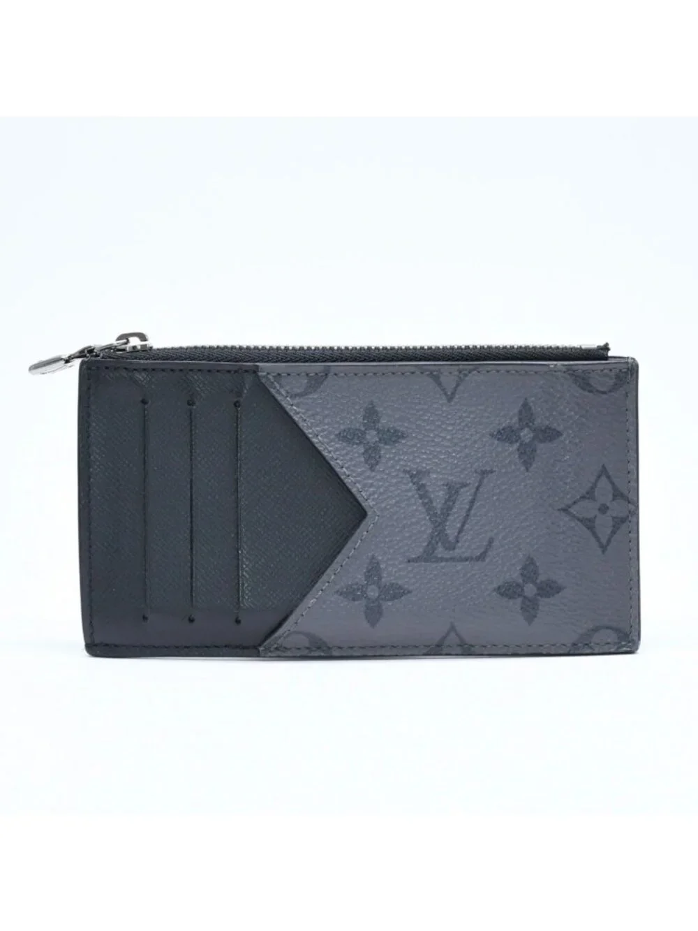 Louis Vuitton Taigarama Coin Purse Card Case Black Gray Silver